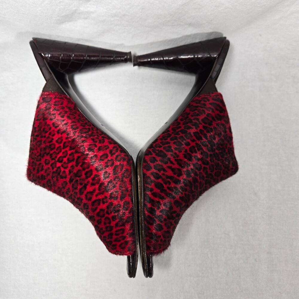 RARE Vintage Y2K Mobwife LEATHER Red & Black Animal Print Heel Sandals Size 8.5M - Picture 13 of 17